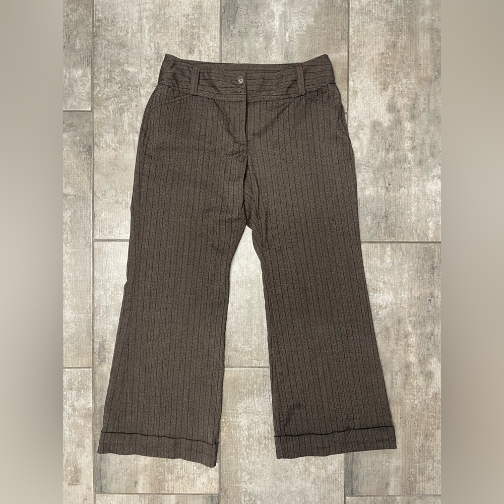 Brown Pinstripe Wide-Leg Pants